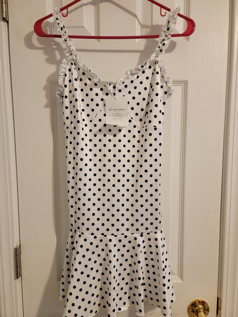 Polka Dot Ruffle Strap One-Piece Swim Dress - White/Black